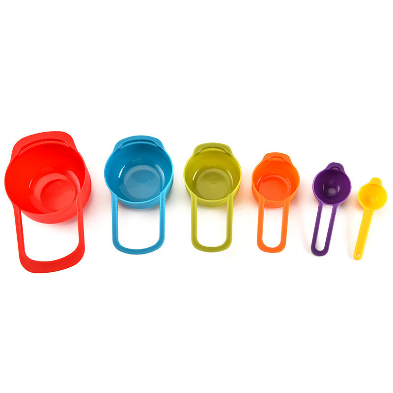 Cuchara medidora de Color arcoíris, taza medidora de combinación apilable, Material PP, accesorios de cocina, herramientas para hornear, 6 unidades por juego