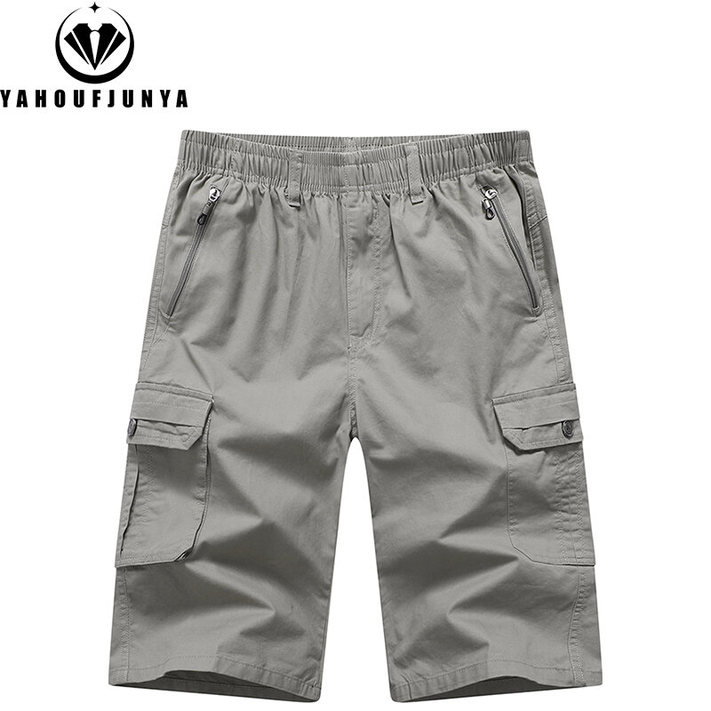 2024 Männer Sommer dünne einfarbige gerade Cargo-Shorts Hosen Männer Multi Taschen elastische Taille im Freien lässige Mode Hosen männlich