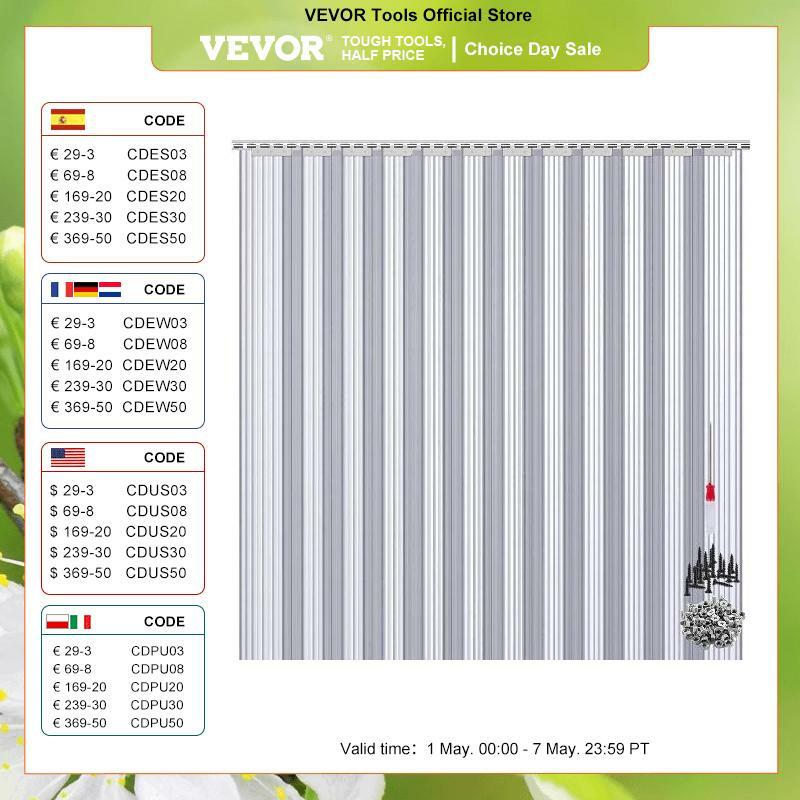VEVOR-tiras de cortina de PVC con 50% áreas de superposición, plástico de Color claro, 2MM de espesor, para fábricas, almacenes, congeladores, supermercados