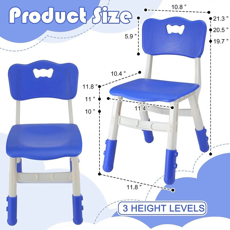 조정 가능한 플라스틱 어린이 시트 세트, 학습 및 쓰기 의자, 침실, 2 개 세트