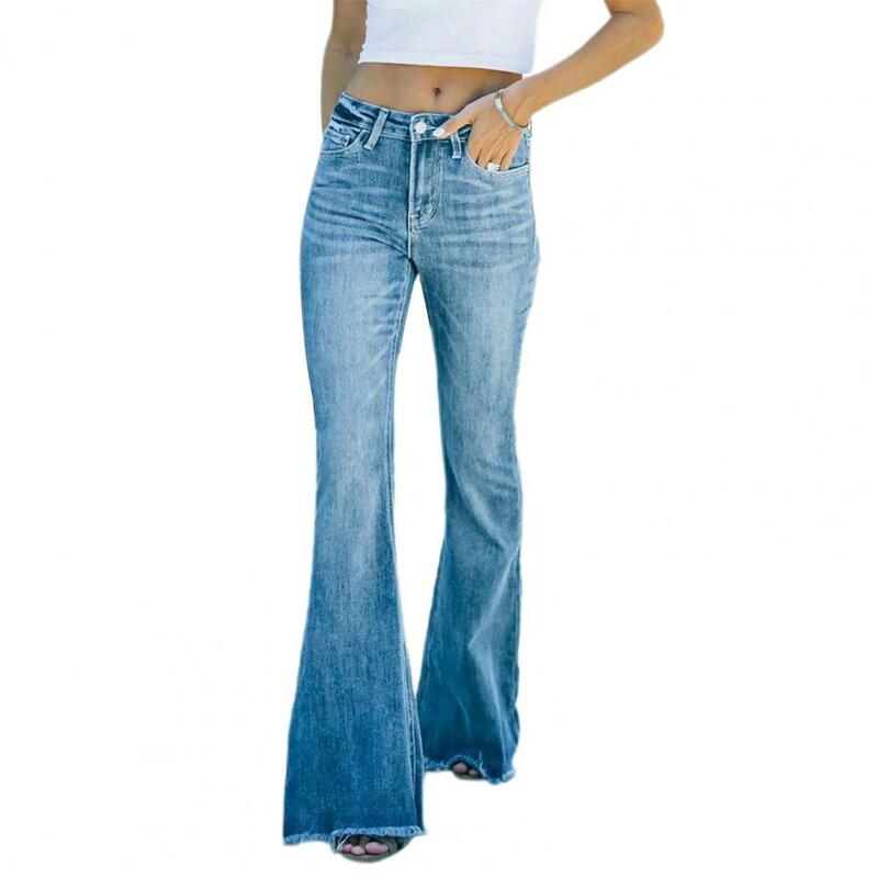 Calças jeans elásticas e lisonjeiras para mulheres, calças largas, calças largas lisonjeiras, cintura alta elegante, macia para pendulares