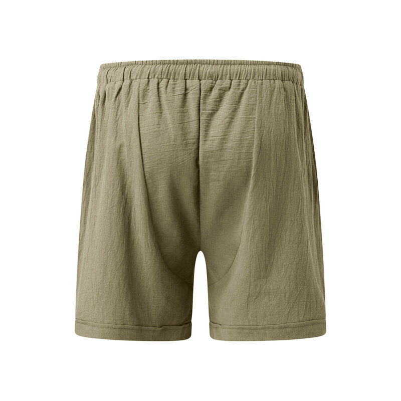 Celana pendek Streetwear longgar, celana pendek Linen katun Faux adem warna polos musim panas untuk pria liburan