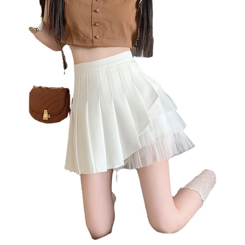 Minifalda plisada de malla para mujer, ropa de calle corta Kawaii, de cintura alta, para estudiantes, Q872