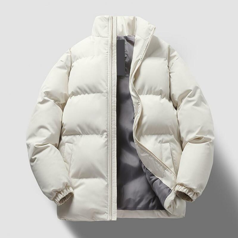 Manteau en duvet rembourré pour homme avec fermeture à glissière, manteau coupe-vent, col montant, conception épaisse, chaud, optique, hiver