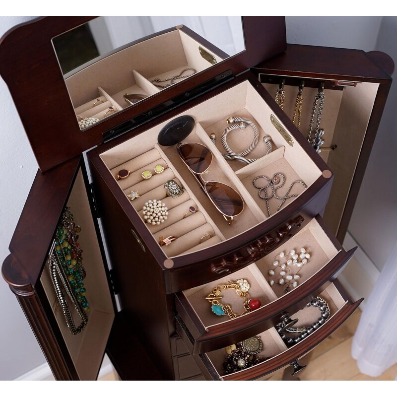 Jewelry Cabinet com Dark Walnut, Hives e Honey Armário, Jewelry Cabinet