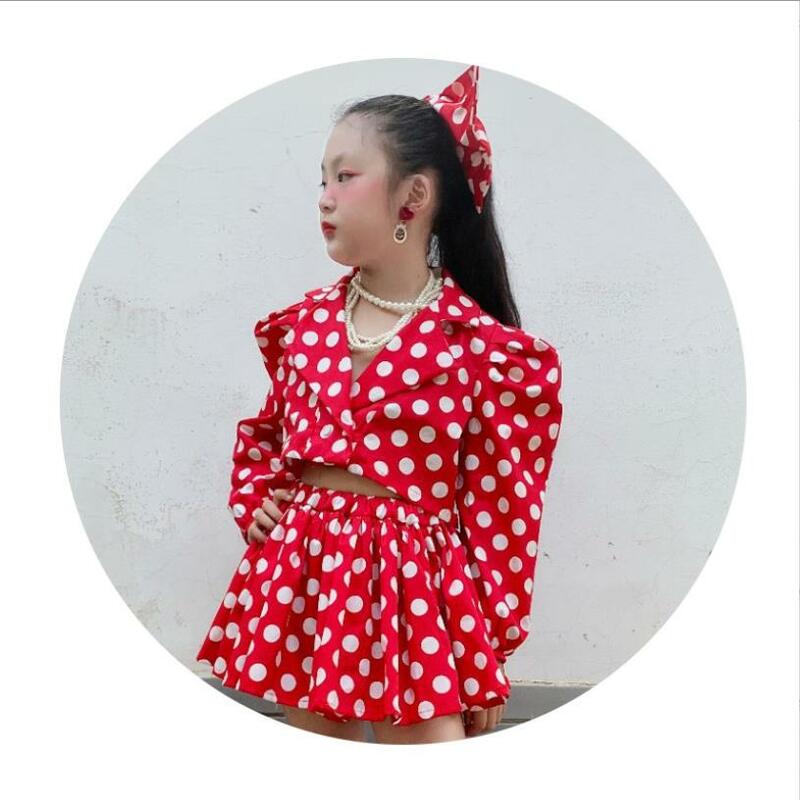 เด็กสาวชุดแฟชั่นฤดูร้อนใหม่ Polka Dot เสื้อแขนยาว + กระโปรง2Pcs ชุด Baju Anak เด็กชุด1-16ปี Wz790