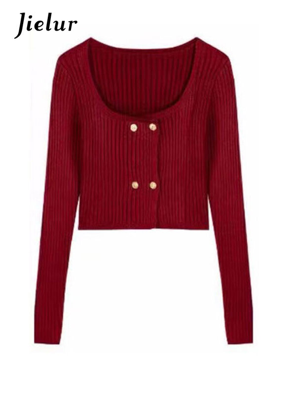 Jielur jesienne francuskie swetry damskie w jednolitym kolorze na co dzień luźna, Slim eleganckie swetry damskie białe czarne czerwona z dzianiny swetry damskie