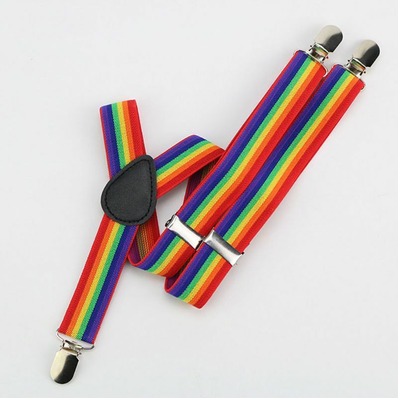 Tirantes coloridos a rayas para pantalones, tirantes con Clip, arcoíris, Unisex, adultos