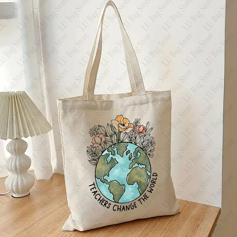 Lehrer ändern die Welt Muster Einkaufstasche lässig Leinwand Umhängetaschen Handtasche faltbare Einkaufstasche Handtasche Geschenk für Lehrer
