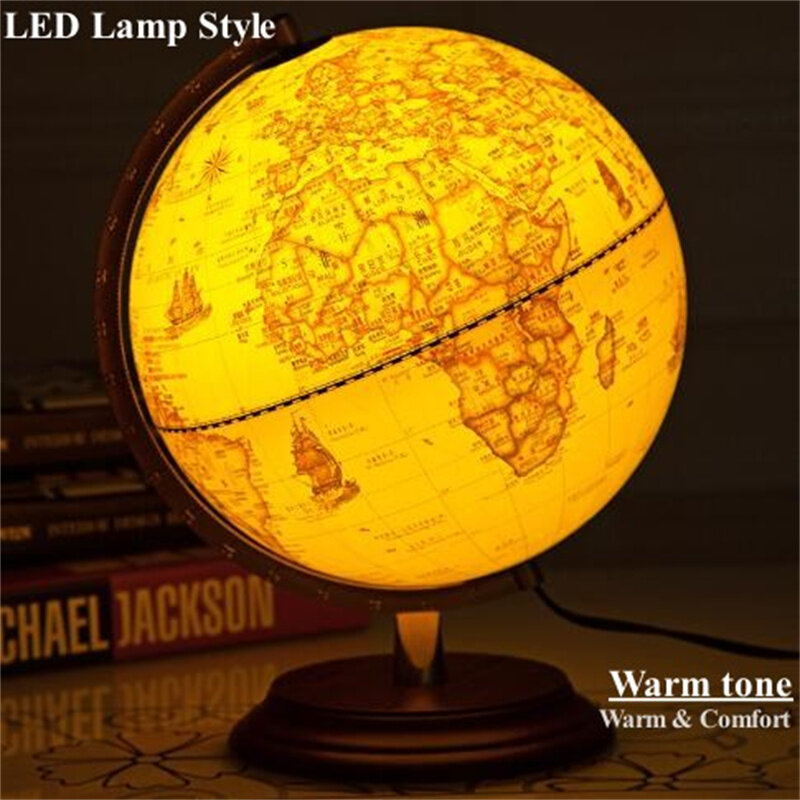 Średnica kuli 20cm angielska i chińska globus lampa LED z nadrukiem HD klasyczna podstawa sekwoi ABS 360 ° do salonu