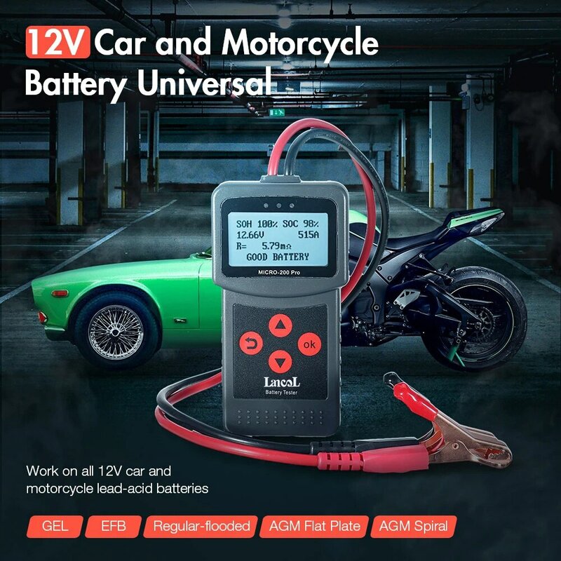 Probador de batería de coche, herramientas automáticas de taller de garaje, probador de capacidad de batería mecánica, accesorios universales, 12V, Micro200Pro