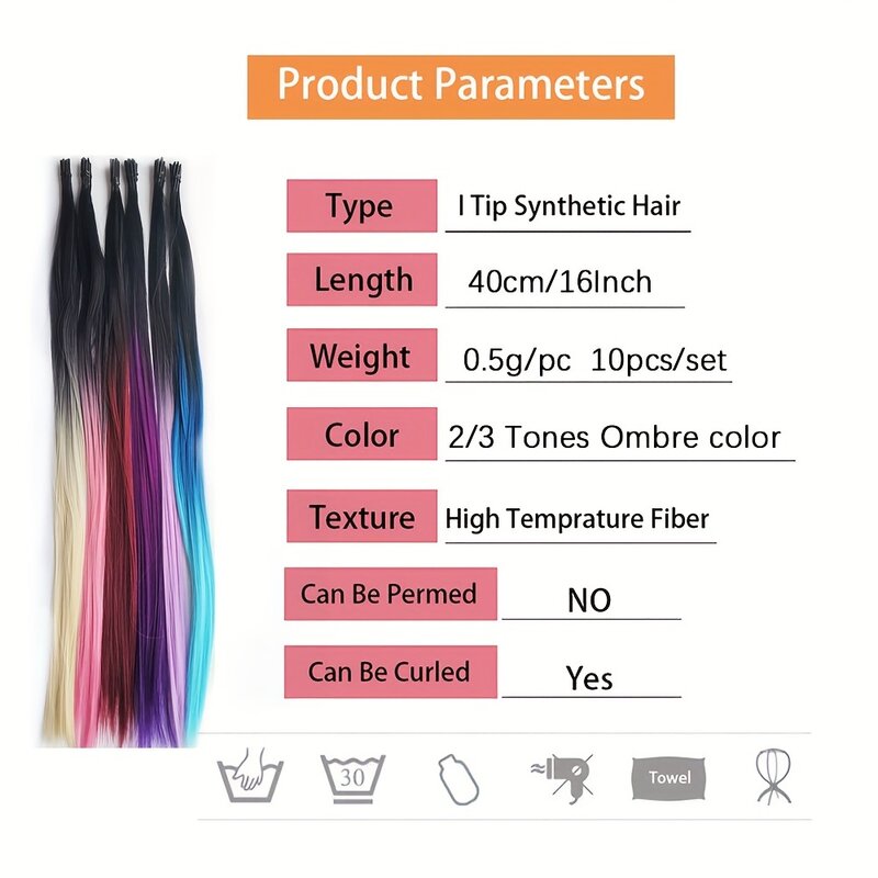 Длинные прямые шиньоны I-Tip радужного цвета для наращивания волос Синтетический хайлайтер перо микро кольцо аксессуары для волос Омбре цвет