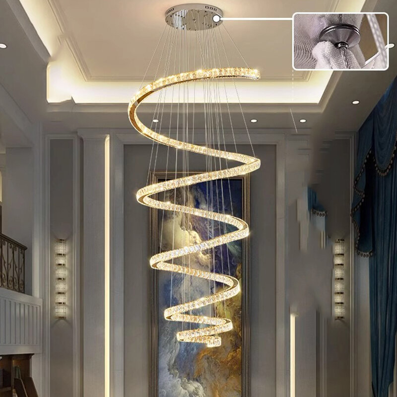 Plafonnier LED suspendu en cristal au design moderne, éclairage d'intérieur, luminaire décoratif de plafond, idéal pour un salon ou des escaliers
