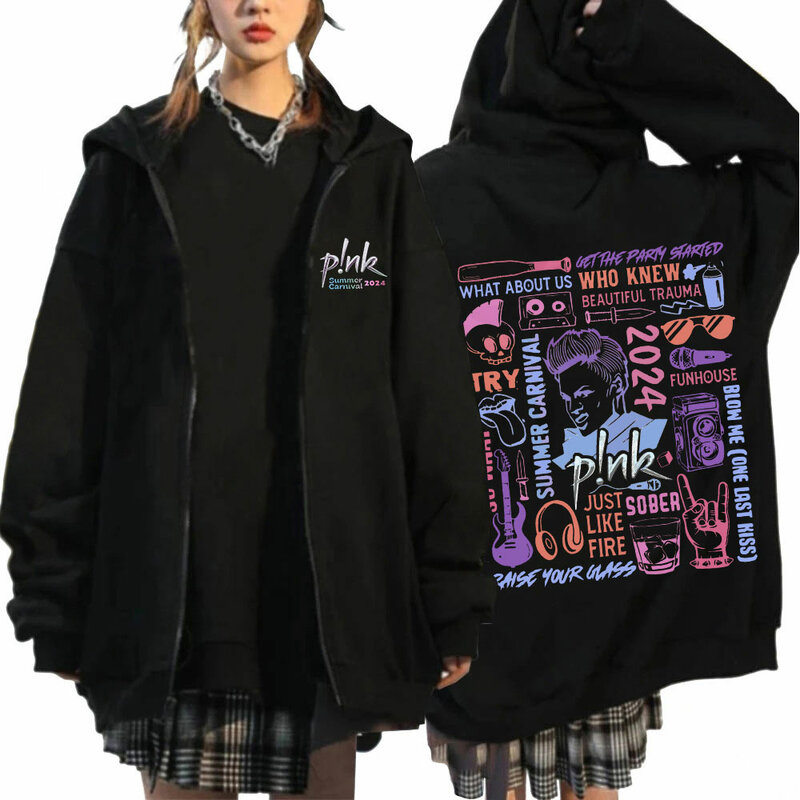 Sudadera con capucha de gran tamaño con cremallera, ropa estética Harajuku para fanáticos, cantante Rosa, Carnaval, verano, 2024