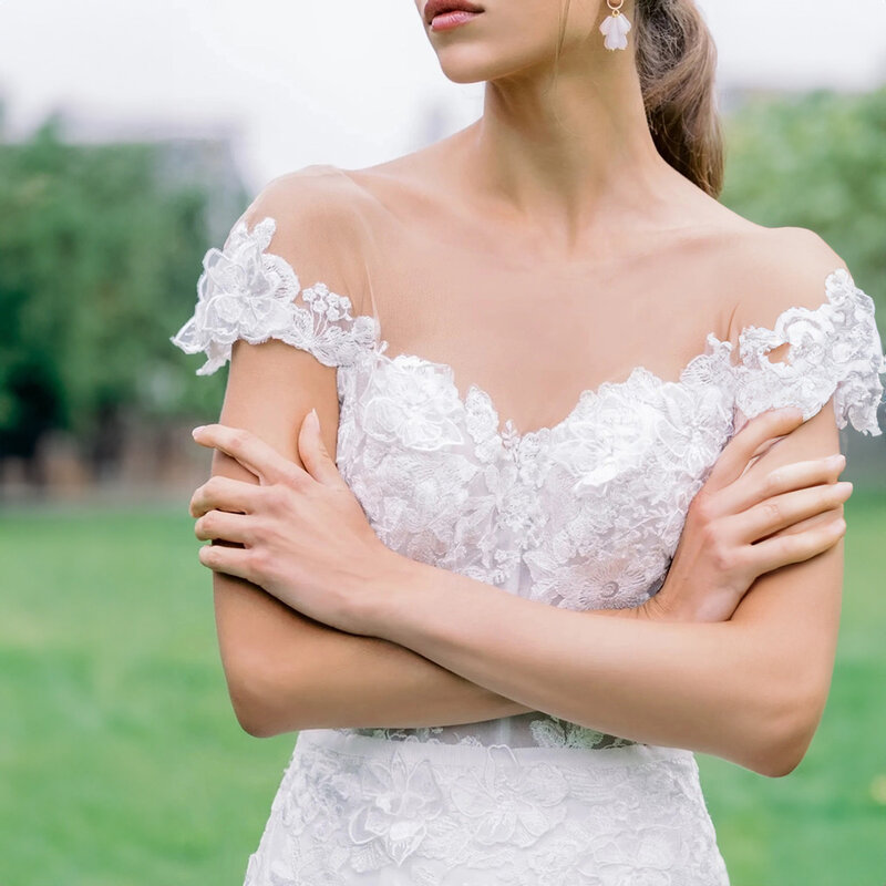 PERFECT Elegant V-Neck A-line Wedding Dresses For Woman Appliques Tulle Lace Open Back Stunning Bridal Gowns Robe De Mariée