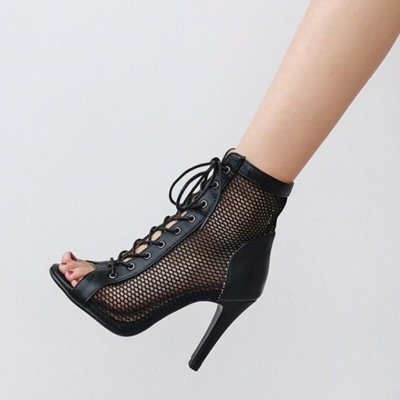 Женские туфли на шпильках, ботинки большого размера из сетчатого материала с открытым носком, тонкие женские туфли для танцев, бальных помещений