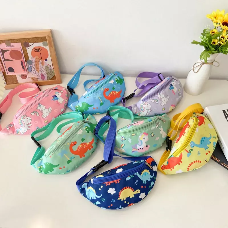 Cute Cartoon Dinosaur Printed Waist Bags for Kids Large Capacity Sport Running Crossbody Bag Coin Money Phones Organizer Bags