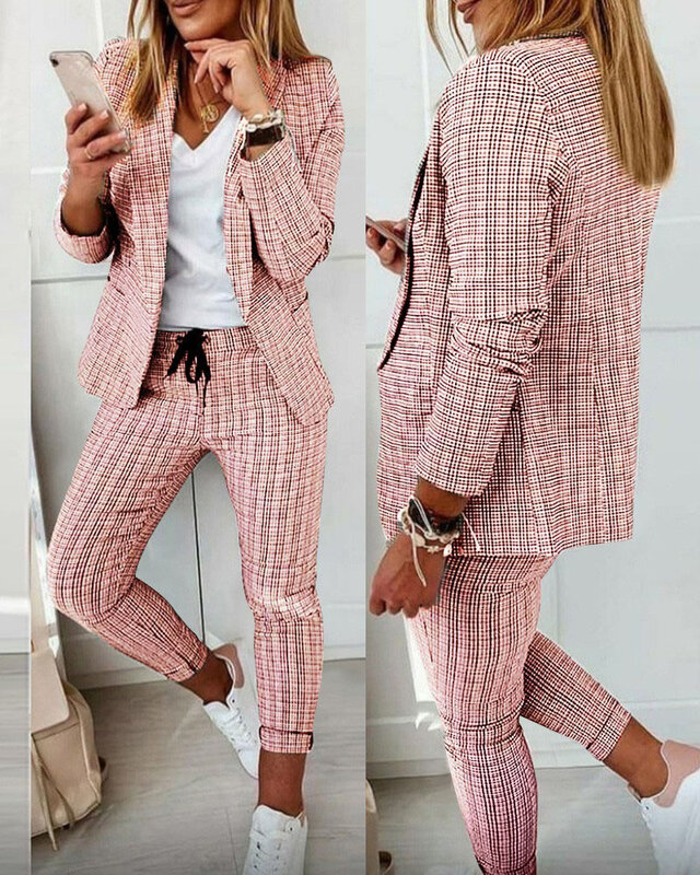 Autumn Women's New Business Casual Suit Two Piece Set Fashion Clash Printing Travel Vacation Office Ladies Suit Set