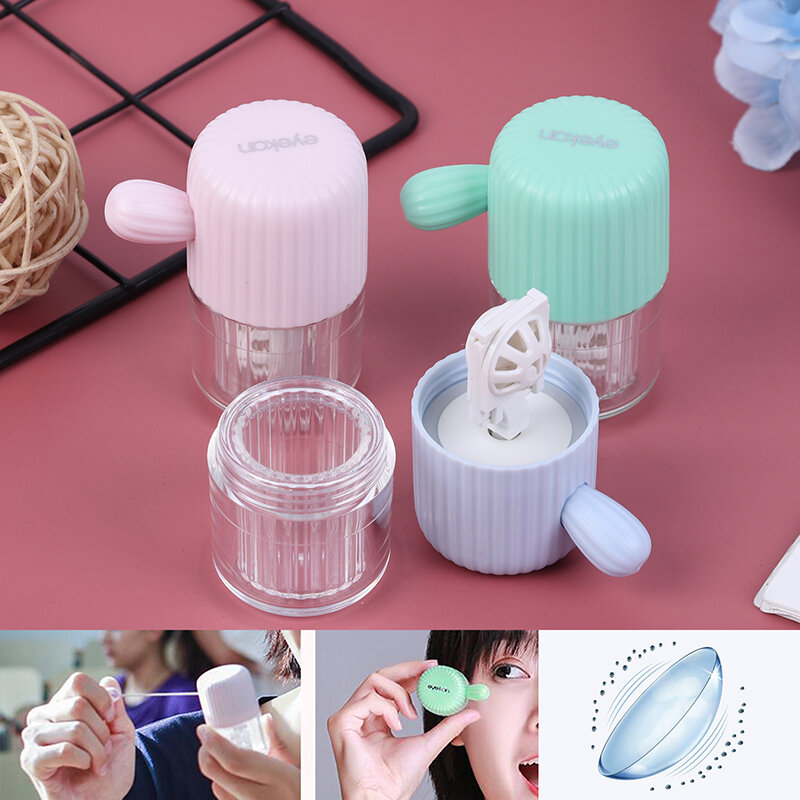 1PCS Contact Lens Cleaner Portable Manual Cleaning Cosmetic Contact Box Travel Contact Lens Case Manual Rotary Cleaner
