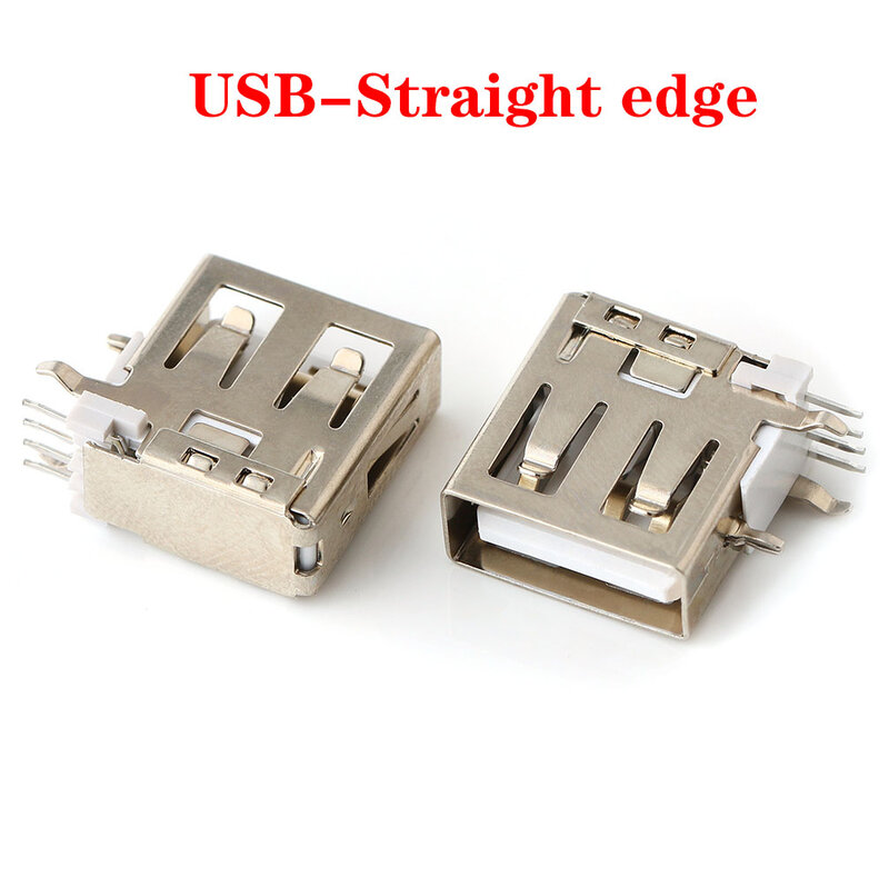 USB 2.0 A Female Mount Socket Connector, Inser Lateral Vertical, Tipo Longo e Curto, 90 Graus Feminino Jack, 1 a 5pcs