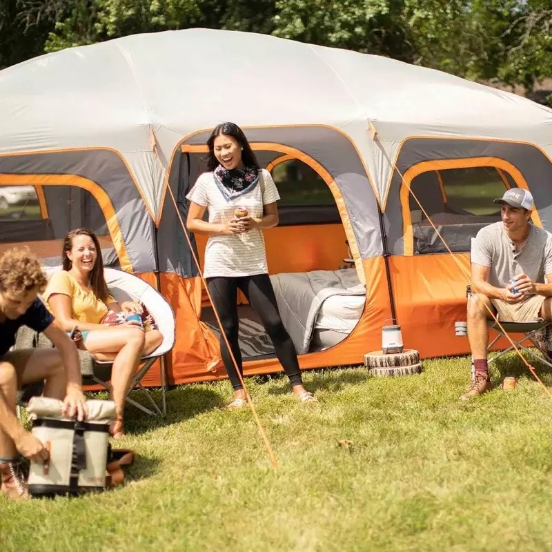 屋外家族用のキャンプテント,ポータブルキャビン,収納ポケット付きスタンドアップテント,12人用のコア大型マルチルームテント