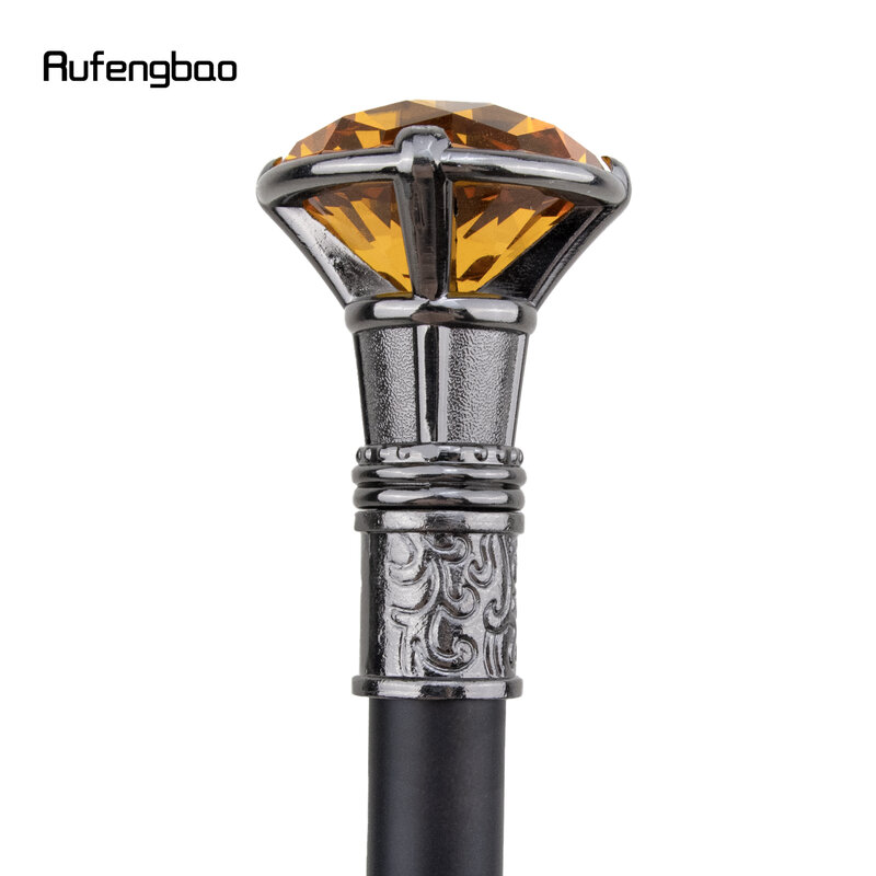 Orange Diamond Type Silver Walking Cane Fashion Decorative Walking Stick Gentleman Elegant Cosplay Cane Knob Crosier 93cm