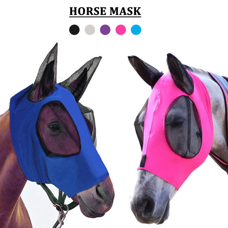 1szt Anti-Fly Mesh Equine Mask Horse Mask Stretch Bug Eye Horse Fly Mask with Covered Ears Horse Fly Mask Long Nose with Ears