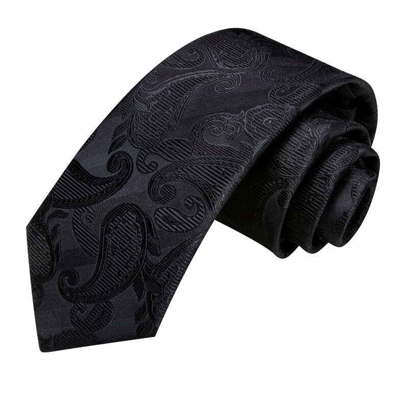 Hi-Tie Black Paisley Designer Elegante Stropdas Voor Heren Modemerk Huwelijksfeest Stropdas Handy Cufflink Groothandel