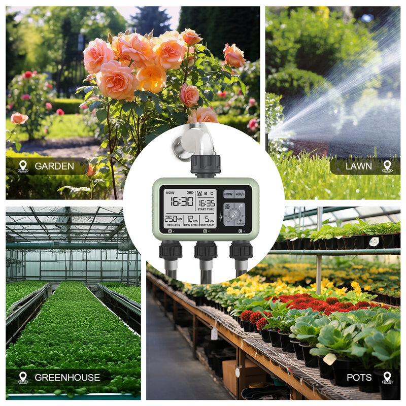 Eshico Newest 2024 3-Outlet Water Timer Independent Control Program Digital Garden Sprinkler