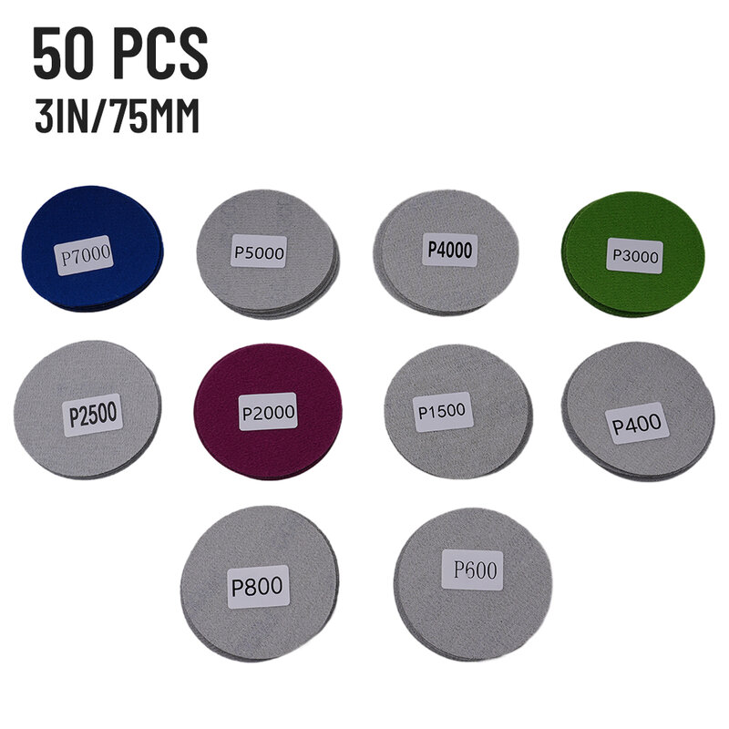 50 шт./комплект, круглые абразивные наждачные диски, 3 дюйма, 400-7000 Грит
