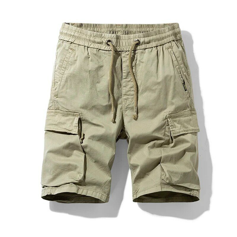 2023 New Summer Men Cotton Cargo Shorts Fashion Multi Pocket Solid Casual Breeches Bermuda Shorts Mens Loose Knee Length Pants