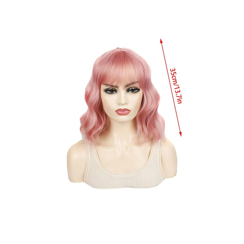 Wig For Women With Short Hair Fashionable Curly Hair Pink Age-Reducing Simulated Wave Head High-Temperature Silk Headgear