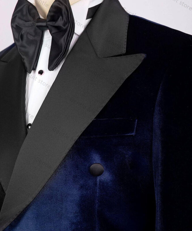 Terno de veludo personalizado masculino, blazer de peito duplo, jaqueta azul roxa, smoking de casamento do noivo, casaco de melhor homem, 1 pc