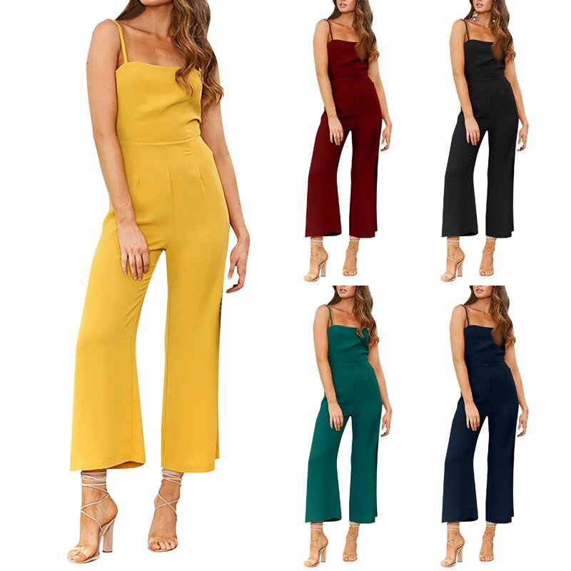 Summer Suspender Jumpsuits Women New Simple Solid Color High Waist Rompers Daily Causal Elegant All-Match Straight Jumpsuits