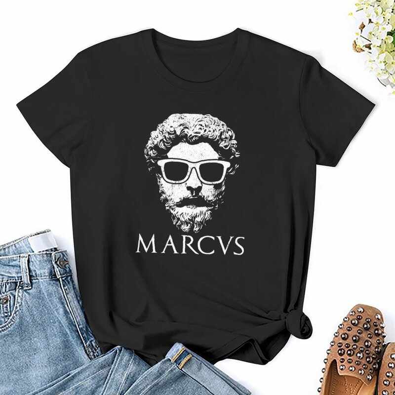 T-shirt feminina, roupa de verão, engraçado, filósofo, rei marcus aurelius