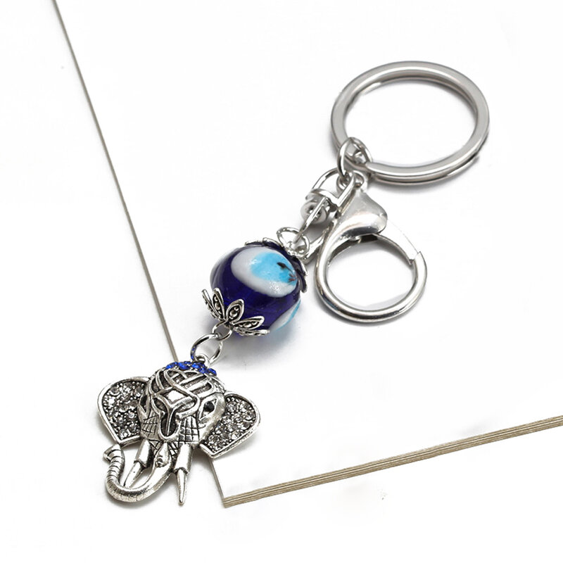 Blue Evil Eye Owl Lucky Charm Protection Tassel Hanger Crystals Car Feng Shui Keychain