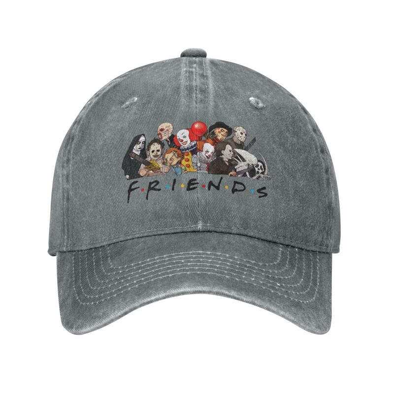 Horror Friends mężczyźni kobiety czapki baseballowe postacie z horroru w trudnej sytuacji kapelusze dżinsowe czapka Vintage treningi regulowany krój czapka typu snapback
