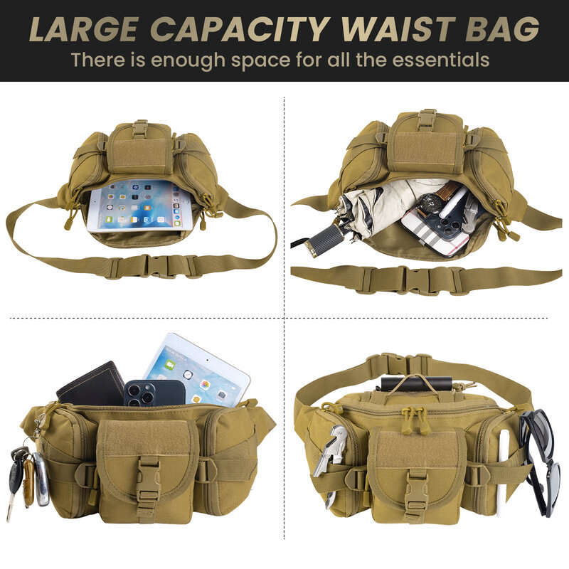 전술 허리 가방 낚시 파우치, 야외 하이킹, 대용량 방수 유틸리티 파우치, 라이딩 포켓, 사냥 등산 가방