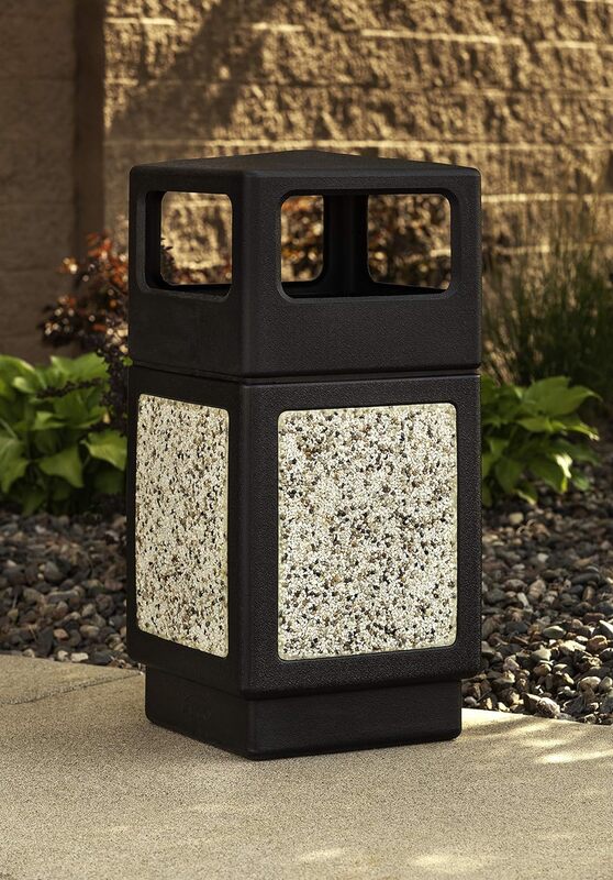 Safco Canmeleon Garbage Can, Durable & Weather-Resistant Trash Receptacle with Stone Panels, 38 Gallons