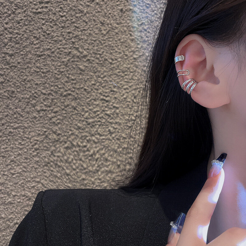 Cor prata deixa brincos para homens e mulheres, manguito de orelha C simples criativo, conjunto de clipe de orelha não perfurante, presente da moda