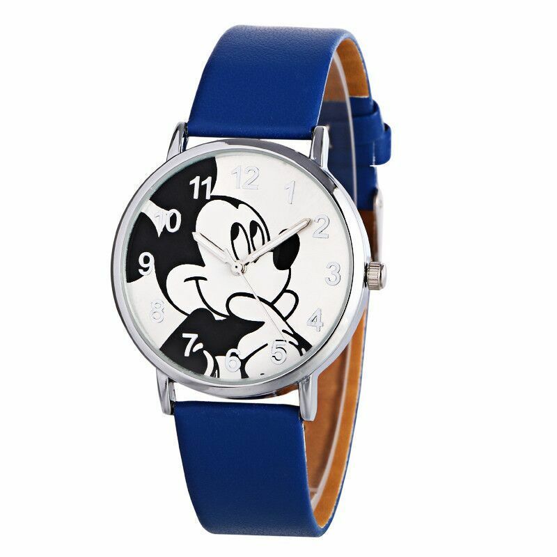Reloj de pulsera de cuero con dibujos animados para niños y niñas, accesorio de pulsera de cuarzo con diseño de Mickey, ideal para hombres y mujeres