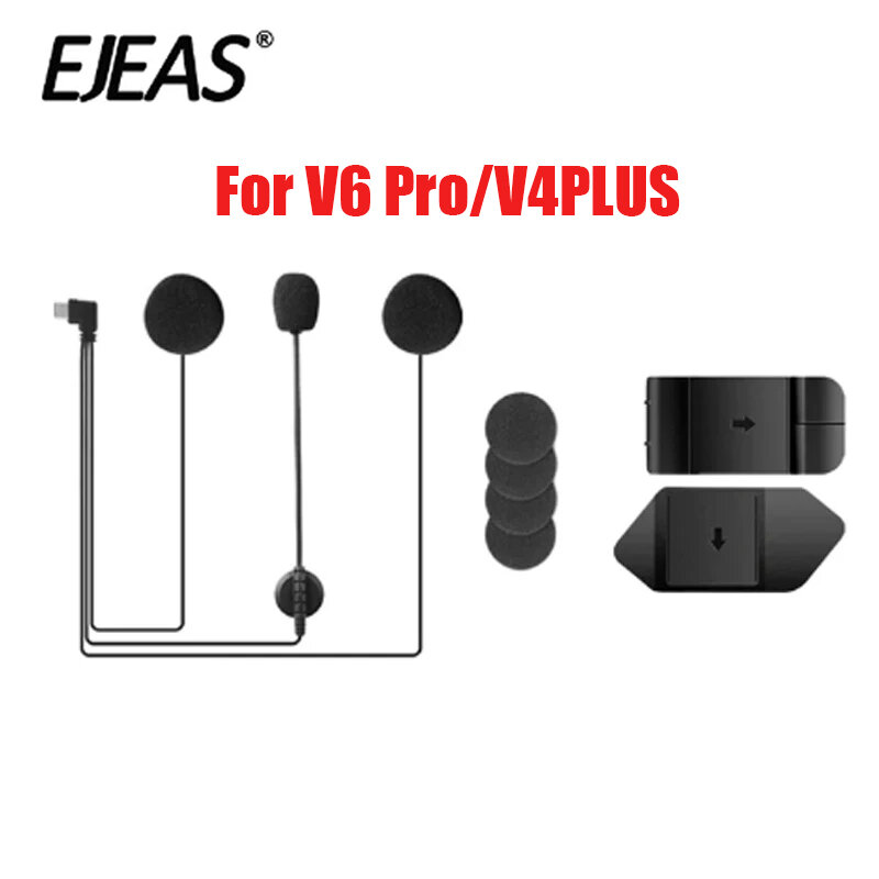 Ejeas V6 Pro V4 PLUS ที่หนีบ V7สำหรับ Q7มอเตอร์ไซค์หมวกกันน็อคอินเตอร์คอมชุดหูฟังไมโครโฟน Type-C
