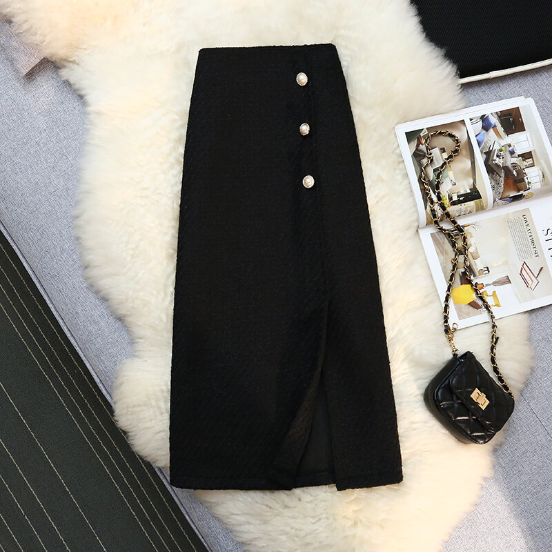 Wisher & Tông Mới Trong Váy Dáng Dài Nữ Cao Cấp Thời Trang Hàn Quốc Tweed Vintage 2022 Thu Đông Sang Trọng Váy Midi jupe Femme