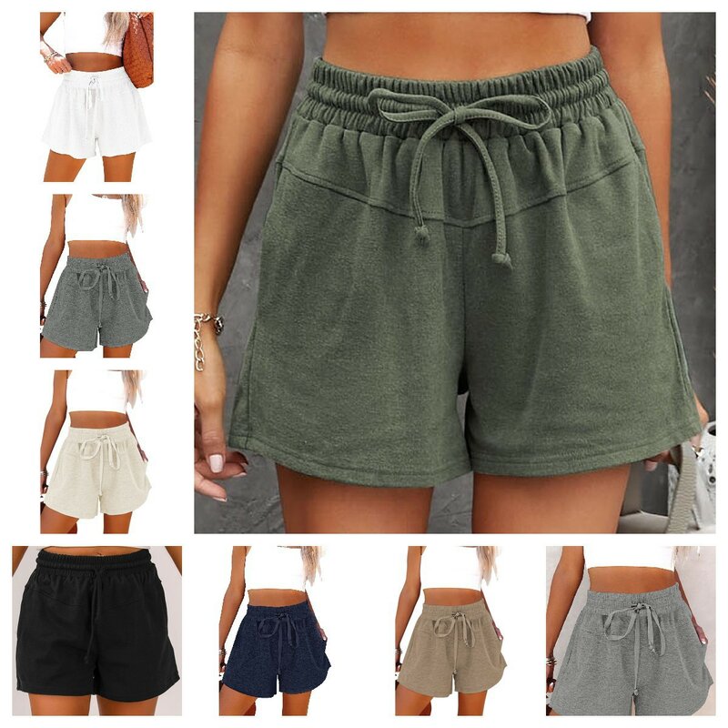 Women's Sports Shorts 2023 Spring and Summer Fashion New Lace-up Casual Pockets Solid Color Shorts