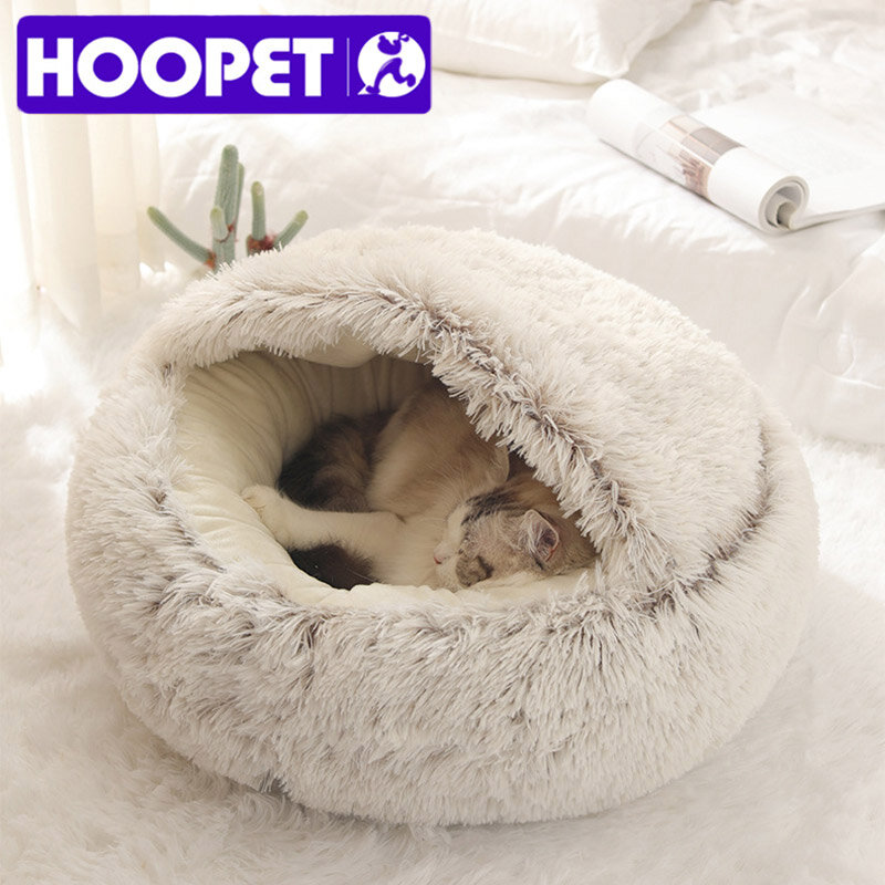 HOOPET-cama redonda de felpa para perro y gato, casa cálida, larga y suave, nido 2 en 1, nuevo estilo