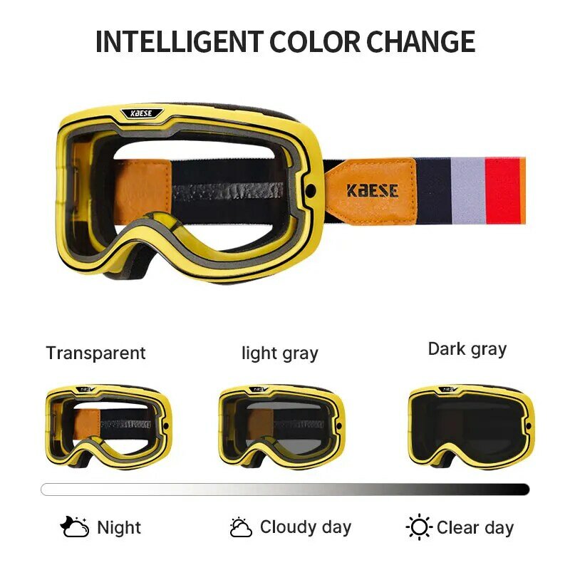 New Design Motorcylce Open Face Goggle With Photochromic Lenses Antifog Double Len For Men  Clear Day Smoked Len Night Clear Len