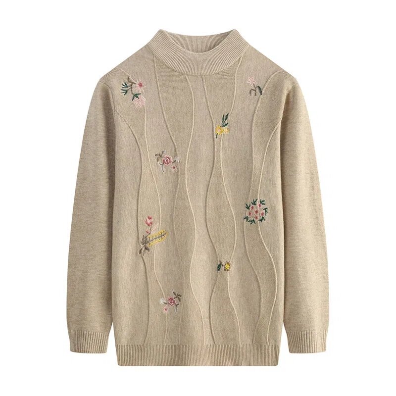 Mother's Embroidered Knitwear Sweater Autumn Winter Slim Women's Long sleeve Bottomed Knit Pullover Warm Female Casual Sweaters