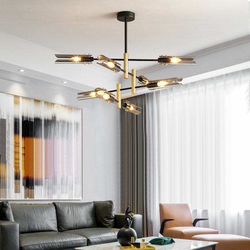 Lampu gantung bentuk garis Nordic, pencahayaan dekorasi rumah Bar kreatif Modern untuk ruang tamu kamar tidur seni kaca lampu gantung LED