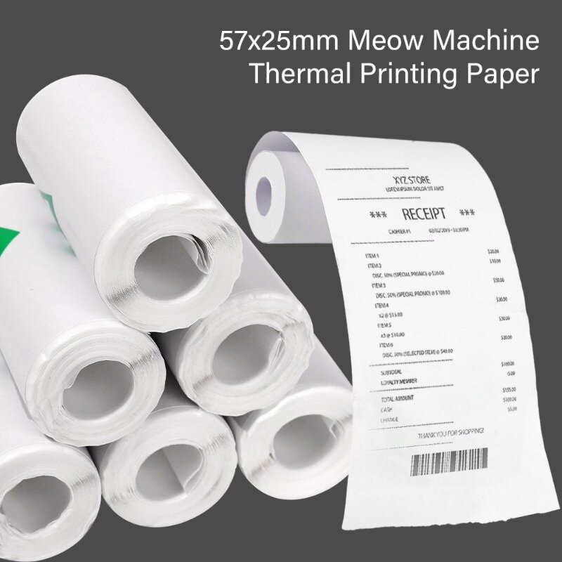 5ชิ้นกระดาษเครื่องพิมพ์ความร้อนม้วนขนาด57X25มม. สำหรับสติกเกอร์ DIY ขนาดเล็กเครื่องพิมพ์ใบเสร็จรับเงินเครื่องพิมพ์พกพาขนาดเล็กเติมกระดาษ