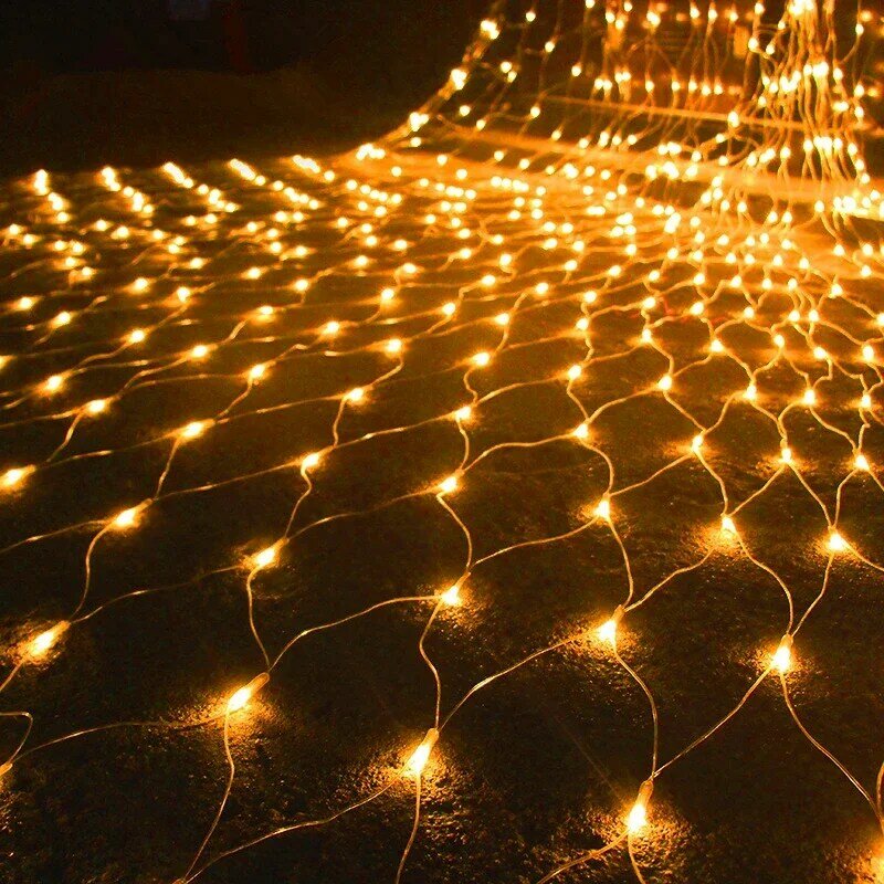 Tirai jaring ikan Led, lampu dekorasi Natal Tahun Baru, karangan bunga jalanan luar ruangan, taman, lampu peri jaring ikan